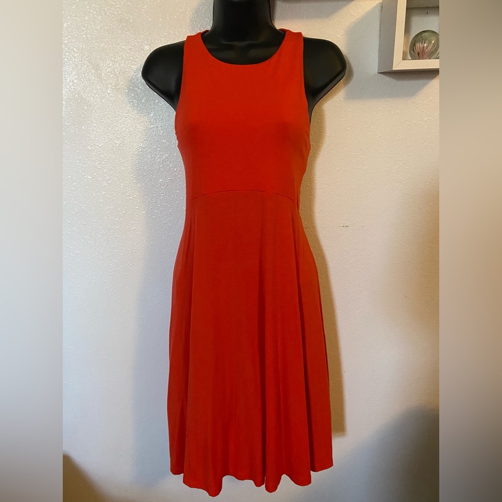 Athleta Santorini Orange/Red Sm. A-Line, stretch to fit, Midi Dress